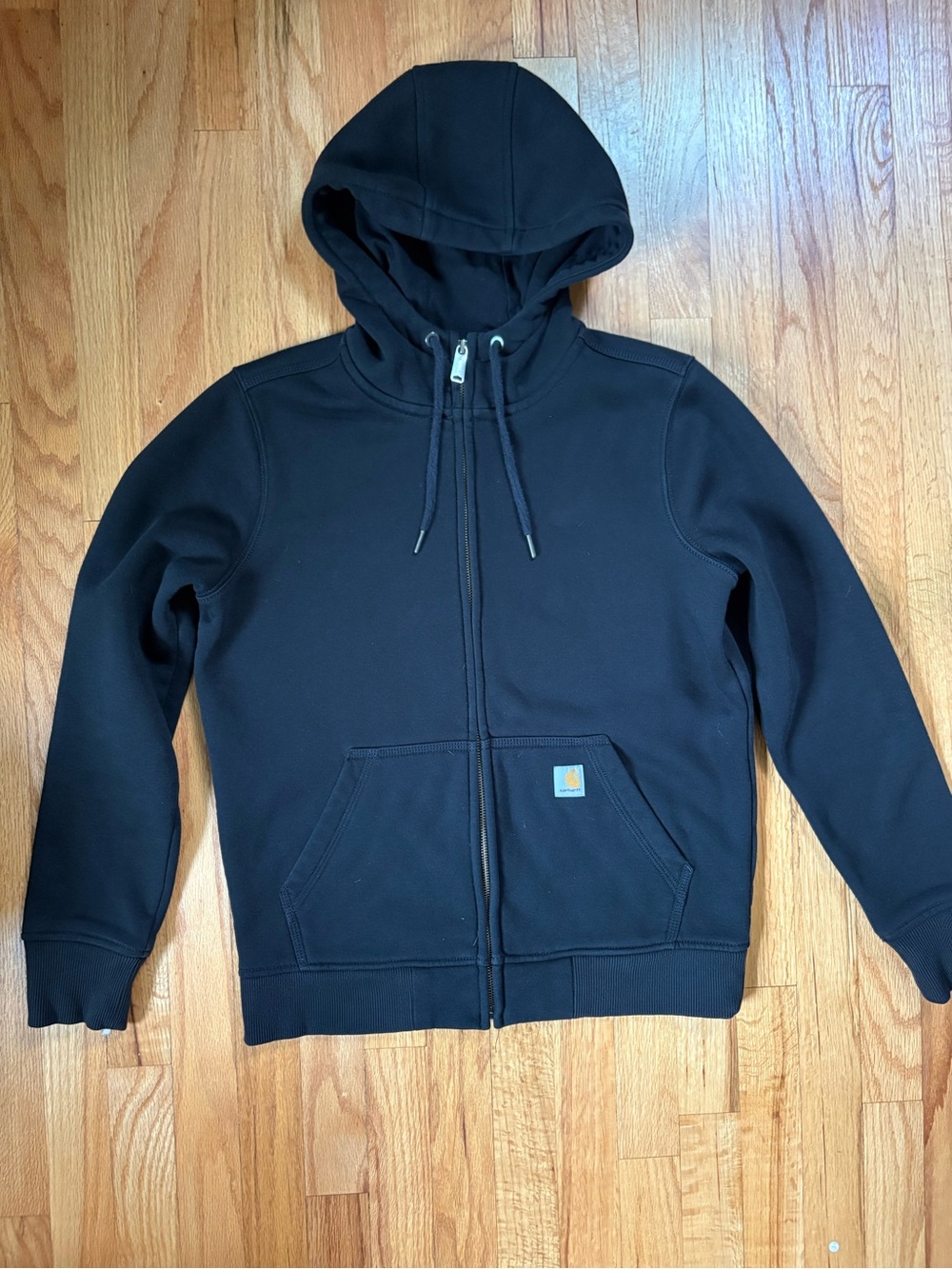 Carhartt Black Full-Zip Hooded Sweatshirt with Logo Patch